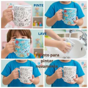 Imagem de Caneca Colorir Porcelana Pinta Repinta Desenhos Sortidos para Adultos 