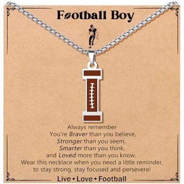 Imagem de JoycuFF Colar de futebol masculino com inicial A-Z, pingente de pingente de futebol em corrente de prata de aço inoxidável, presente de Natal personalizado para filho, neto e sobrinho, Aço inoxidável