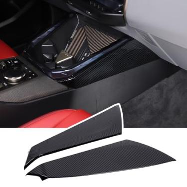 Imagem de Adesivo de tira decorativa lateral para console central de carro ABS compatível com BMW X3 2025 2026 caixa de engrenagens lateral acabamento da moldura do painel (padrão de fibra de carbono)
