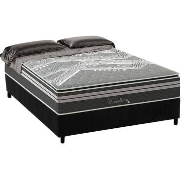 Imagem de Conjunto Box Casal: Colchão Molas Paropas Excellent Grafite + Base Crc Suede Black (138x188)