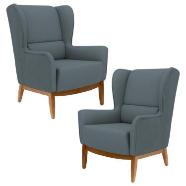 Imagem de Kit 2 Poltronas Decorativas Base Manu Madeira Milena C-03 Sintético Cinza - Domi