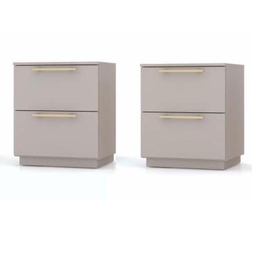 Imagem de Kit 2 Mesa De Cabeceira 2 Gavetas Dubai Cor Fendi - Vila Rica