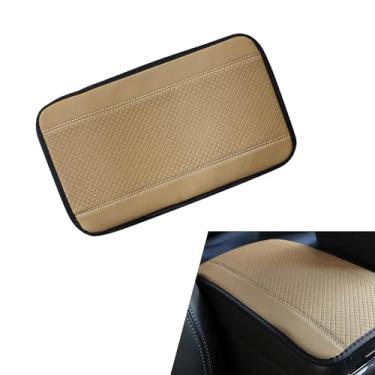 Imagem de awlbed 1 PC Tapete de caixa de apoio de braço para carro, 32 cm x 19 cm, couro de fibra de carbono em relevo, design antiderrapante para todas as estações, suporte de apoio de braço para console