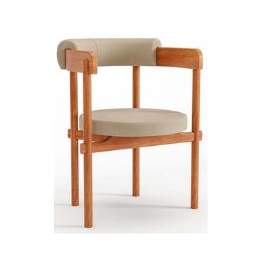 Imagem de Cadeira De Madeira Cavalet Com Assento e Encosto Estofado 62 x 79 x 57 cm (L x A x P) - Cor ChampagneTecido Linho 44B