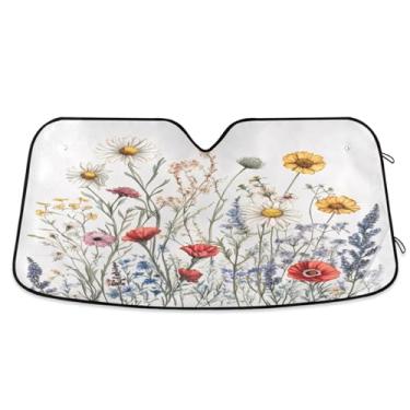 Imagem de ATTX Wildflowers para-sol para para-brisas de carro 139.7 cm x 70.1 cm Protetor solar universal com proteção UV, persiana de janela frontal automática dobrável para caminhões Sedans SUVs #803