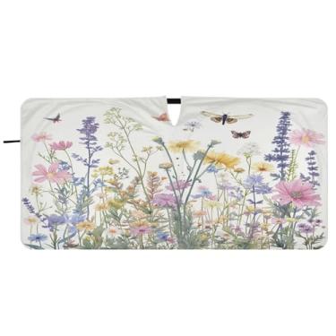 Imagem de Blueangle Guarda-sol para para-brisa de ervas e flores coloridas - 149,9 cm x 76,2 cm dobrável para janela dianteira do carro bloqueia raios UV viseira de sol (923)