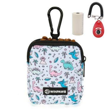 Imagem de WINPAWS Bolsa de petisco para cães com clicker de treinamento, suporte de saco de cocô de tecido de nylon impermeável para coleiras, mãos livres, bolsa de passeio para cães pequenos com mosquetão