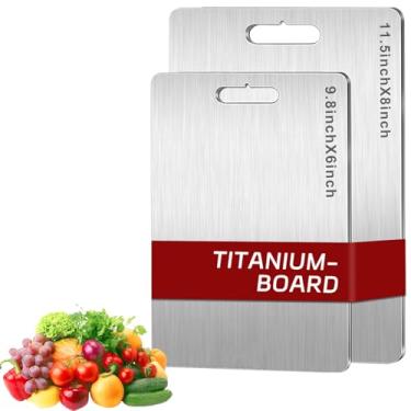 Imagem de Pacote com 2 tábuas de corte de titânio para cozinha, tábua de corte de titânio puro, tábua de corte dupla face não tóxica para carne e queijo e vegetais
