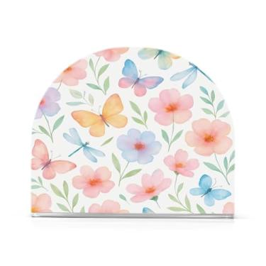 Imagem de Qilmy Porta-guardanapos de acrílico com flores em aquarela, suporte de guardanapo de coquetel de plástico transparente para mesas de restaurante de cozinha, 1 peça