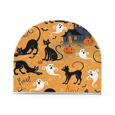 Imagem de JUZIHAI Suporte de guardanapo de Halloween Boo para mesa dispensador de guardanapo de acrílico para mesa suporte de lenços independente para cozinha sala de jantar bar festa decoração de casa