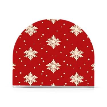 Imagem de JUZIHAI Porta-guardanapos vermelhos de flocos de neve de Natal para mesa, dispensador de guardanapo de acrílico, suporte de lenços independente de mesa para cozinha, jantar, bar, festa, decoração de