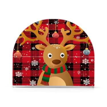 Imagem de JUZIHAI Porta-guardanapos xadrez de rena de Natal para mesa, dispensador de guardanapo de acrílico, suporte de lenços independente de mesa para cozinha, jantar, bar, festa, decoração de casa