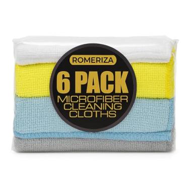 Imagem de ROMERIZA INC. Pacote com 6 panos de limpeza de microfibra – Toalhas multicoloridas reutilizáveis e sem fiapos para cozinha, carro, vidro e banheiro, panos de limpeza multiuso laváveis na máquina