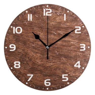 Imagem de JUZIHAI Relógio de parede de madeira maciça marrom silencioso, sem tique-taque, relógios de parede redondos operados por bateria, fácil de ler, relógio decorativo de parede para casa, cozinha, sala de