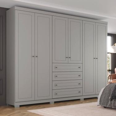 Imagem de Guarda-Roupa Casal Americano 6 Portas 4 Gavetas De48 Cinza - Henn