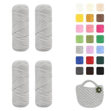 Imagem de Maxee Pacote com 4 fios de camiseta premium (200 g/75 m cada), fio de fita macia para crochê e tricô - cor intensiva e fácil de cuidar