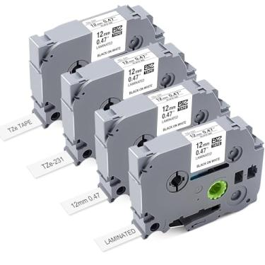 Imagem de 4 unidades de substituição para fita adesiva Brother 1/2 polegada laminada preto sobre branco trabalho com fita de etiqueta Brother P Touch PTouch TZ 1/5.1 cm TZe-231 para PT-H103w H110 D210 D400 1180