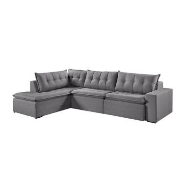 Imagem de Sofá 7 Lugares Reclinável Presidente com Chaise Esquerdo Linho Cinza 356 cm