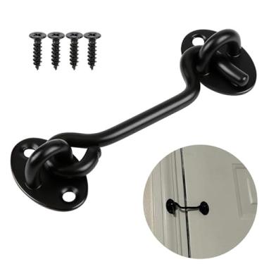 Imagem de 1 pç trava de porta de 10 cm fechadura de porta hardware gancho de privacidade e trava de olhal trava de portão de aço inoxidável para persianas de portão, galpão de janela preto