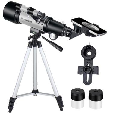 Imagem de Telescópio para crianças iniciantes, 70 mm abertura 400 mm telescópio refratário astronômico para adultos estudantes - telescópios de viagem com tripé, adaptador de telefone (prata)