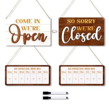 Imagem de KOYILTD Placas abertas para negócios - Sinal artístico de horário comercial de madeira para porta de vidro - Sinais de funcionamento - Sinais de loja para porta de café, restaurante ou boutique