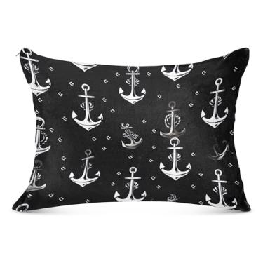 Imagem de Fronhas decorativas de âncora branca e preta com zíper padrão Queen King Size fronhas de desenho animado para cama, tamanho king, 50,8 cm x 101,6 cm