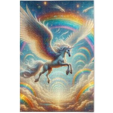 Imagem de Unicórnio arco-íris floral personalizado quebra-cabeça 1000 quebra-cabeças para adultos presentes para amantes de quebra-cabeça família divertido quebra-cabeças animal arte colorida, 75 cm x 50 cm