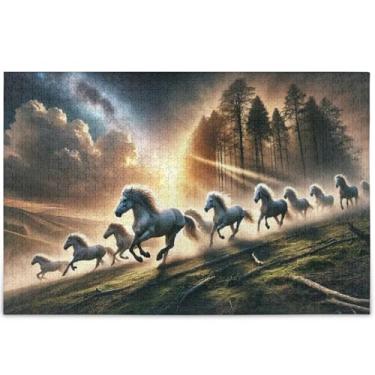 Imagem de Quebra-cabeças para adultos com estampa de cavalos deslumbrantes, 1000 peças, presentes para a família, natureza, grande, brinquedo de arte, 75 x 50 cm
