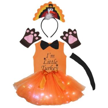 Imagem de Petitebella I'm Little Turkey Shirt Headband Tutu 6pc Girl Costume 1-8y (Orange LED, 1-2 Years)