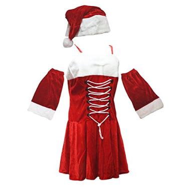 Imagem de Petitebella Fantasia de Natal Papai Noel saia vermelha branca roupa feminina (tamanho único)