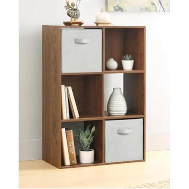Imagem de Whitmor Organizador de armazenamento de 6 cubos, estante de MDF empilhável de 3 camadas, prateleira de exibição de armazenamento aberta, armário de armazenamento para sala de estar, quarto, casa