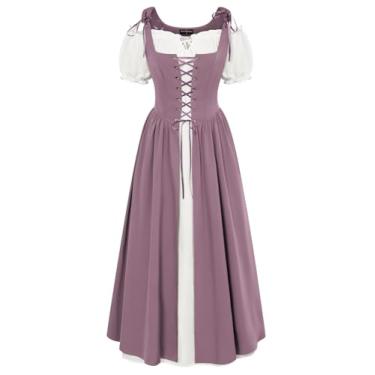 Imagem de Scarlet Darkness Fantasia renascentista feminina espartilho vestidos medievais plus size manga curta vestidos camponeses roxo claro 2GG