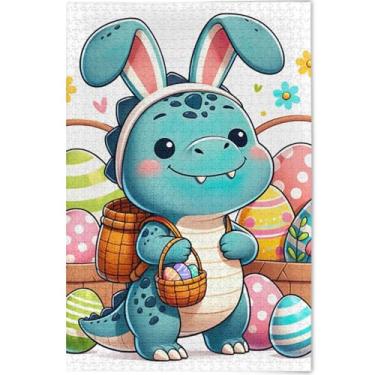Imagem de Quebra-cabeças engraçados de dinossauro coelho Páscoa 500 peças para amantes adultos presentes elefantes brancos personalizado arte prima quebra-cabeça animal impressão arte, 52 cm x 37,8 cm