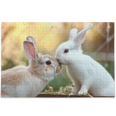Imagem de Coelhos beijando dia dos namorados adultos quebra-cabeça 500 peças família elefantes brancos presentes único colorido quebra-cabeça personalizado animal flor arte, 52 cm x 37,8 cm