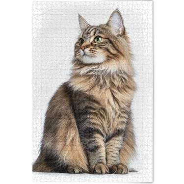 Imagem de Quebra-cabeças de gato Maine Coon para adultos, 1000 peças, quebra-cabeça, presentes para a família principal, arte floral animal, 75 x 50 cm