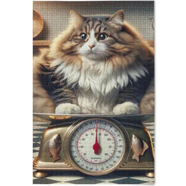 Imagem de Quebra-cabeça engraçado gato gordo adulto 500 peças jogo engraçado personalizado homens presentes cenário único arte animal, 52 cm x 37,8 cm