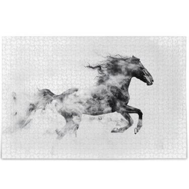 Imagem de Quebra-cabeça de cavalo selvagem preto branco adulto 1000 peças cenário animal arte decoração legal Prime quebra-cabeças personalizados amantes presentes família quebra-cabeça, 75 cm x 50 cm