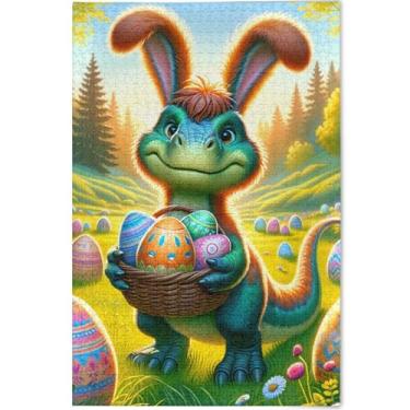 Imagem de Quebra-cabeça coelhinho da páscoa ovos de dinossauro 500 peças presentes de elefante branco adulto engraçado exclusivo quebra-cabeça presentes flor personalizada pintura animal, 52 cm x 37,8 cm