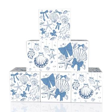 Imagem de Tenceur 4 caixas de decoração de festa costeira de verão, caixas de papel para praia, oceano, grande, estrela-do-mar, concha do mar, mesa costeira, centro de mesa, bloco de praia, suporte para cabine