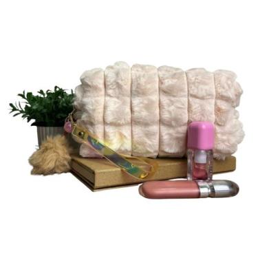 Imagem de Estojo Infantil Feminino Escolar Box Pelúciado Pompom Necessaire Viage