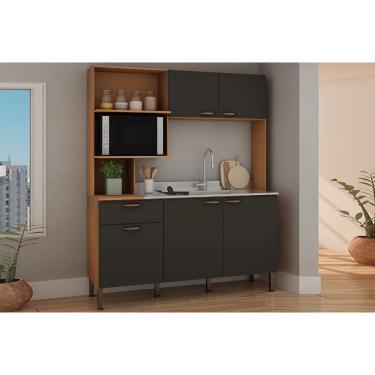 Imagem de Cozinha Compacta Bella c/ 5 Portas 3 Nichos e 1 Gaveta 155cm Freijo/Grafite - Genialflex