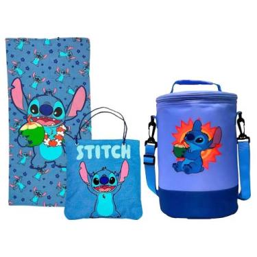 Imagem de COMP Kit Verão com Stitch Disney: Toalha de Praia 2 em 1 Sacola e Bols