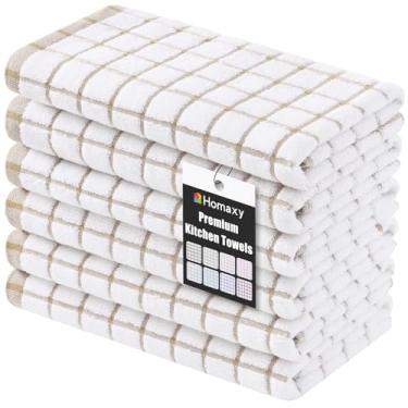 Imagem de Homaxy Toalhas de cozinha premium (40,6 cm x 71 cm, pacote com 6), panos de prato grandes de algodão fiado anel, toalhas de mão de cozinha macias super absorventes, conjunto de toalhas de chá de