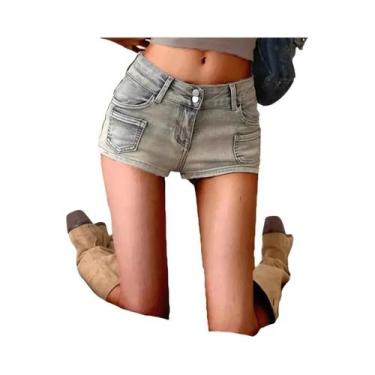 Imagem de Shorts De Jeans Slim Fit De Cintura Baixa Azul Profundo Para Mulheres 
