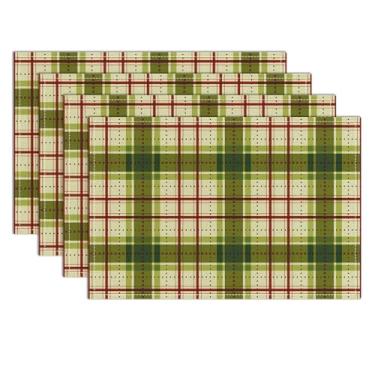 Imagem de Jogo americano do Dia de São Patrício, jogo americano vintage, xadrez de 30,5 x 45,7 cm, verde e vermelho, conjunto de 4 tapetes de mesa xadrez bufflao de primavera sazonais para festas, cozinhas