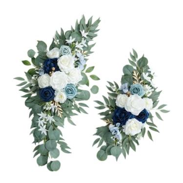 Imagem de KiBcsLic 2x Arranjos Florais Artificiais para Arco de Casamento, Flores de Seda para Decoração, Guirlanda Floral Artificial para Decoração de Parede e Porta, Azul