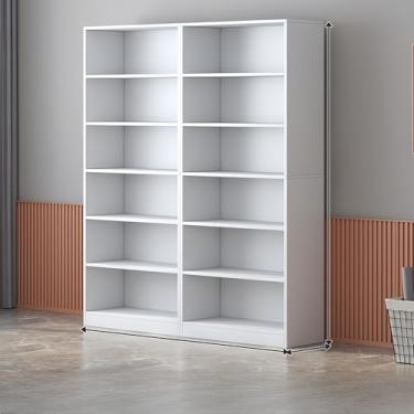 Imagem de Prateleira branca para livros com alta folga de prateleira, estante de chão para armazenamento e exibição de canto