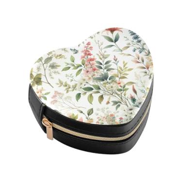 Imagem de Burbuja Caixa de joias em forma de coração de galho verde mini estojo de joias de viagem para mulheres e meninas, estojo portátil organizador de armazenamento para brincos, anéis, colares e pulseiras