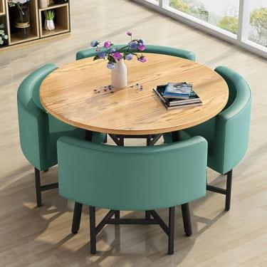 Imagem de Conjunto de mesa e cadeiras que economizam espaço, conjunto de mesa de cozinha redonda de couro, combinação de mesa de recepção e cadeira, com 1 mesa e 4 cadeiras, para sala de estar, cozinha, sala de