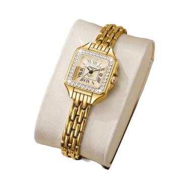 Imagem de Relógio De Pulso Feminino Elegante Com Cristais, Mostrador Quadrado, R